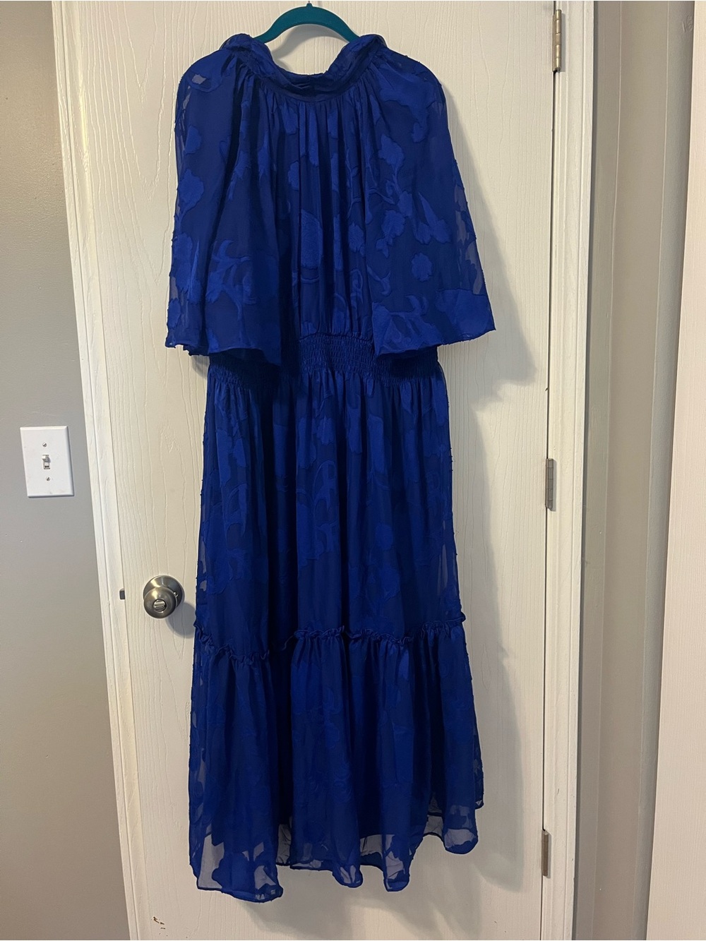 Cobalt Floral Maxi Dress with Smocked Waist